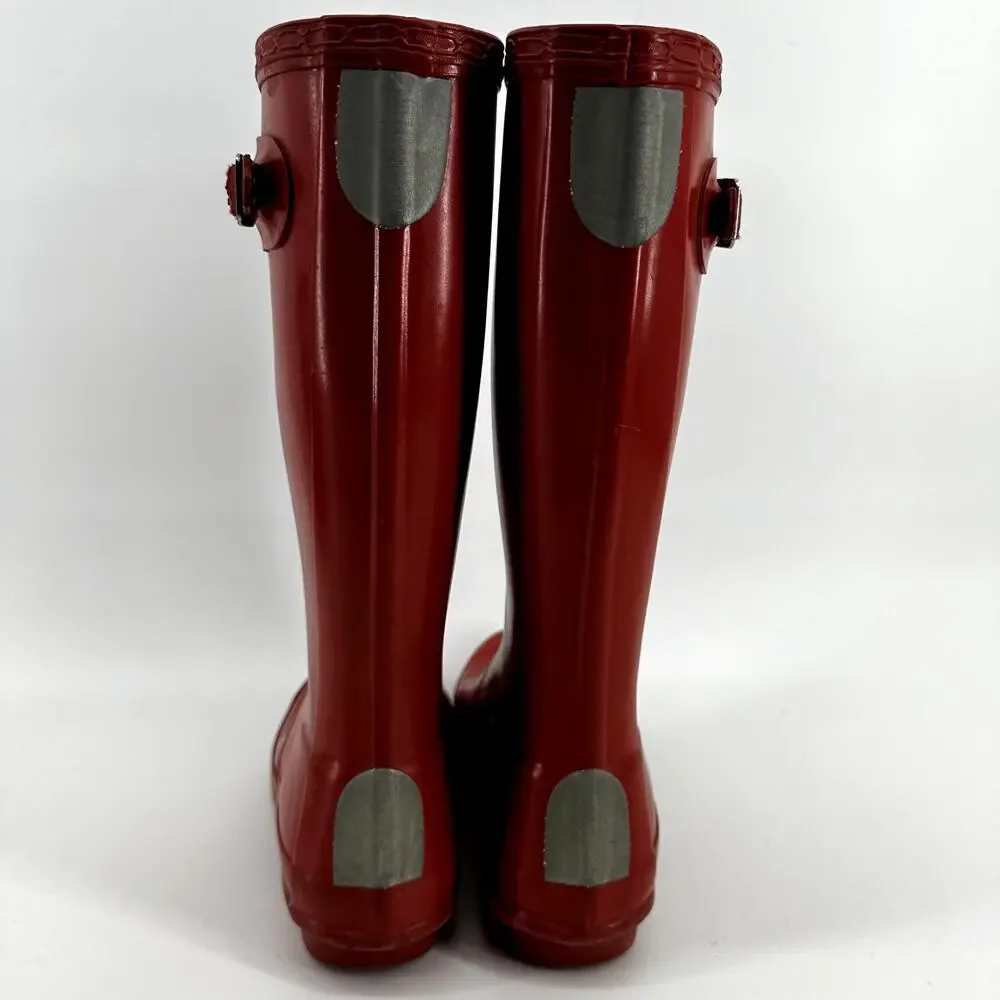 Hunter Original Kids Gloss Wellington Rain Boots Knee High Waterproof Red 2